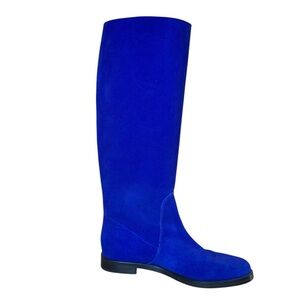SERGIO ROSSI | Cobalt Blue Suede & Black Rubber Tall Riding Boots Size 37.5 IT